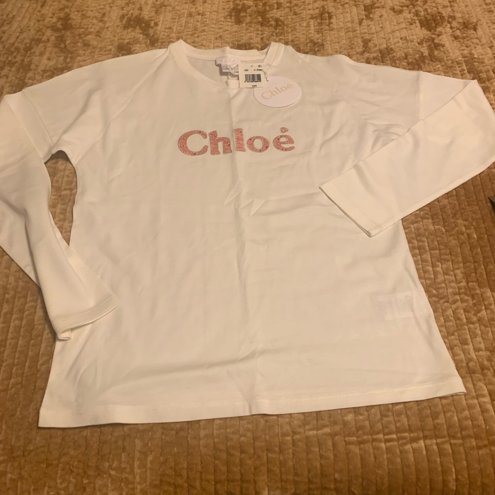 Chloe White Long Sleeve Tee with Logo